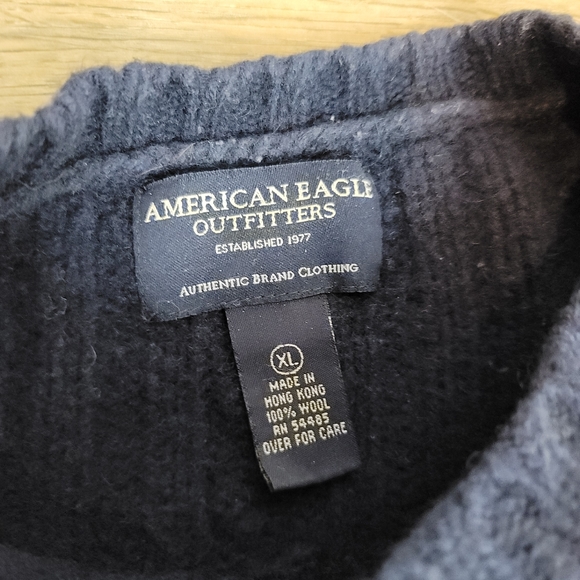 American Eagle Sweater Cable Knit Blue Wool Crew Neck Long Sleeve Pullover XL - Picture 3 of 7